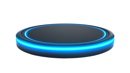 Futuristic display platform with glowing edges.
