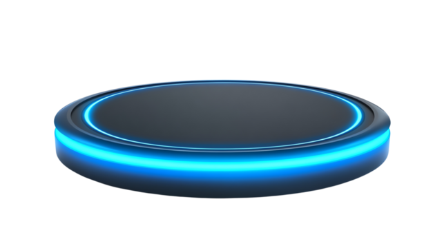 Futuristic display platform with glowing edges.