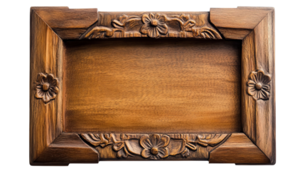 Intricate carved wooden frame for artworks.