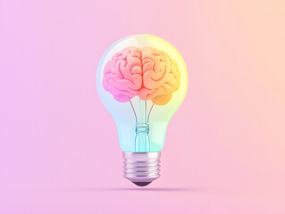 colorful light bulb with brain inside symbolizes creativity and ideas. This unique illustration blends vibrant colors and imaginative design, evoking inspiration and innovation