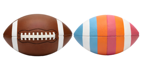 Two Different Style Football on White, Football Ball Display, Sports Equipment, PNG Transparent