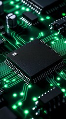 Illuminated Microchip Circuit Board Technology Closeup
