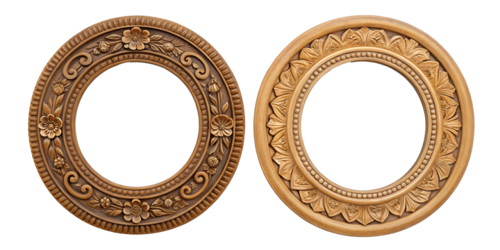 Two Different Style Oval Round Antique Carved Wooden Frame, Elegant Carved Wooden Frame, Oval Picture Frame, PNG Transparent