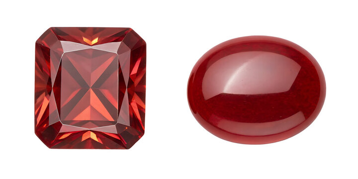 Two Different Style Red Gem Stones on White, Brilliant Red Gemstones, Precious Stones Display, PNG Transparent