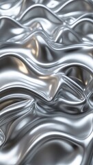 Silver metallic fluid abstract background. Shiny chrome smooth surface waving with reflections.
