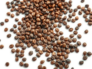 coffee beans on isolated white surface closeup,  oval, coffee