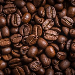 Roasted coffee beans, close-up texture, food background, beverage ingredient