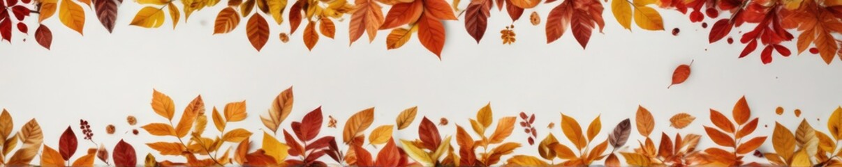 Fototapeta premium Colorful autumn leaves scattered on a pure white background, autumn leaves, fall colors