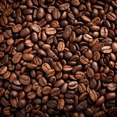 Naklejka premium Roasted coffee beans, close-up texture, background, food industry