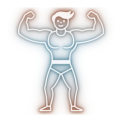 Modern Fitness Neon Outline - Muscular Athlete isolated on transparent Background PNG