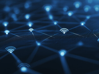 Obraz premium Futuristic AI Network: Blue Screen Tech & WiFi Connectivity in HDR