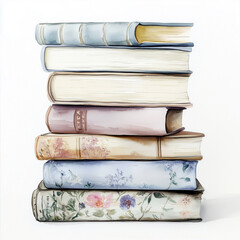 Fototapeta premium stack of books, delicate watercolor illustrationб perfect for book-themed prints, educational materials, and literary-inspired decor