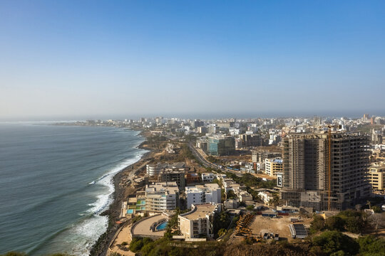 Aerial view of Dakar city coastline Senegal
