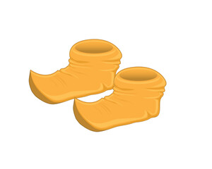 vector design of a pair of yellow and orange shoes which are usually found in animated films, fantasy cartoons or fairy tales