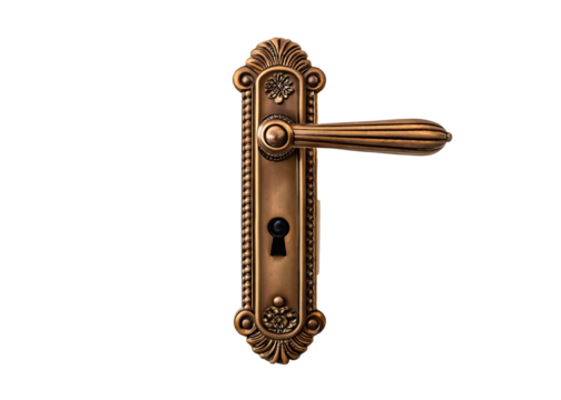 Antique Bronze Door Handle with Keyhole, Elegant Door Hardware on White, Traditional Style, Classic Door Knob, Cut Out