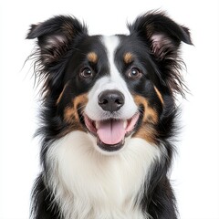 Fototapeta premium Playful dog enjoying a bright sunny day in a green backyard surrounded by flowers and lush grass