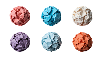 Collection of crumpled paper balls isolated on png