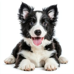 Fototapeta premium Playful dog with its tongue out radiating joy on a warm sunny day in a picturesque outdoor environment