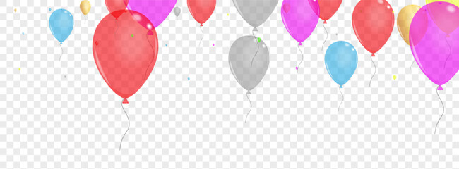 Green Helium Background Transparent Vector. Balloon Ceremony Template. Red Celebration. Bright Confetti. Toy Gift Set.