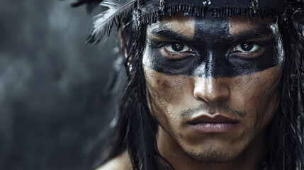 Brazilian indigenous man displays strength and pride in the Amazon rainforest