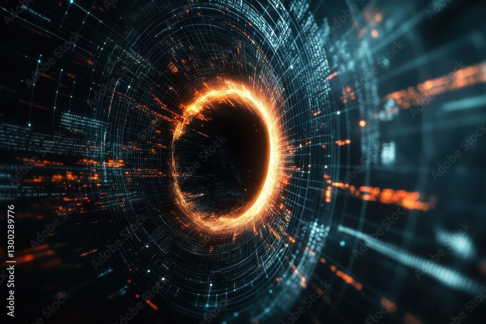 Poster digital vortex with glowing patterns and streaming data in a cosmic environment