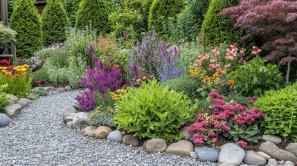 Fototapeta premium Calming Gravel Pathway in a Vibrant Garden