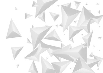 Silver Crystal Background White Vector. Shard Elegant Card. Greyscale Simple Design. Polygon Idea. Hoar Pyramid Backdrop.