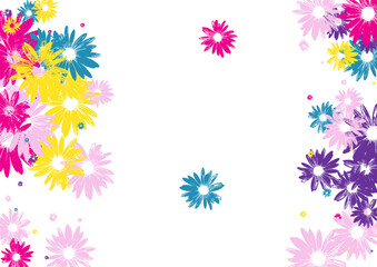 Colorful Leaf Background White Vector. Gerbera Retro Template. Blue Chamomile Festive. Floral Illustration. Decor Green Plant.