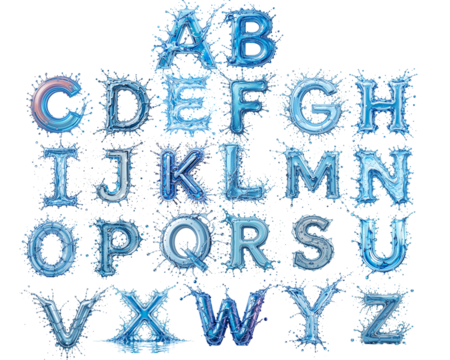 Water splash font a to z set png
