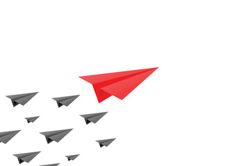 Leadership concept, Big and Red paper plane leading black paper planes