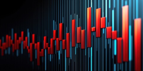 A dynamic stock market chart featuring red and blue candlestick bars, illustrating price movements and trends.