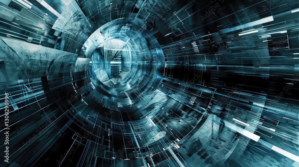 Poster Abstract picture vibrant particle in geometric shape represent data flow. Vivid flowing object with high tech fractal, create digital effect scene perfect for energetic, cyber wallpaper design. AIG53.
