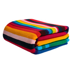 Folded Striped Knit Blanket Stacked with Many Vibrant Colors. Isolated on transparent or white background