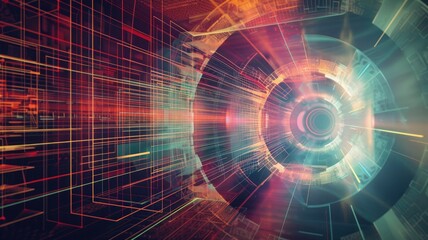A vibrant and dynamic abstract diagram showcasing futuristic design with colorful lines and structures. Ideal for technology and innovation themes.