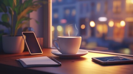 Cozy Coffee Shop Night Window View