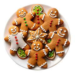 Fototapeta premium Gingerbread cookies in white plate isolated on transparent background