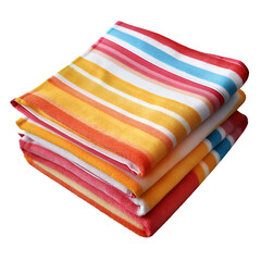 Stacked Colorful Striped Towels Freshly Folded Isolated on transparent or white background