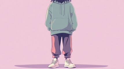 trendy woman in pastel green oversized hoodie with sneakers streetwear look