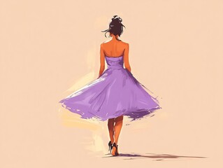 Fototapeta premium fashionable woman in pastel purple fitted dress with high heels stylish look