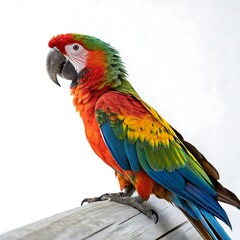 Fototapeta premium Beautiful scarlet macaw with red, green, and blue feathers perched on a branch, showcasing its bright colors and elegant profile