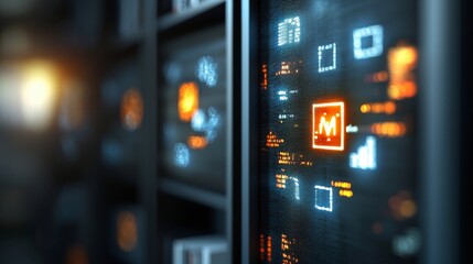 Obraz premium Digital Interface Design Featuring Interactive Display with Geometric Shapes and Colorful Data Elements