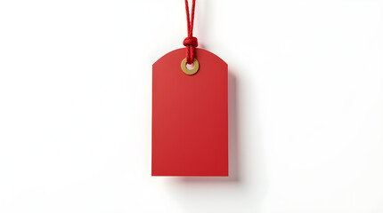 Isolated Red Blank Price Gift Tag Mockup String White Background