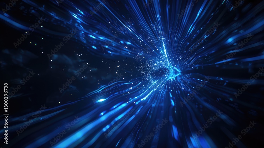 Poster abstract picture micro light sparkling particle represent data flow vivid flowing wave with high tec