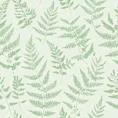 Serene Ferns - Minimalist Botanical Seamless Pattern on Soft Pastel Background