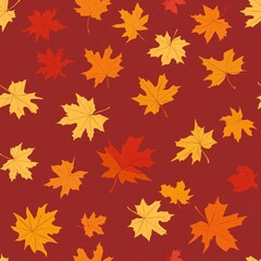 Fototapeta premium Cozy Autumn Vibes Seamless Pattern with Falling Maple Leaves in Rich Red, Orange, and Yellow Tones