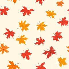 Fototapeta premium Vibrant Autumn Leaves Seamless Pattern - Red, Orange, and Yellow Tones for Backgrounds and Prints