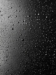 Obraz premium Water droplets on dark surface, background blur