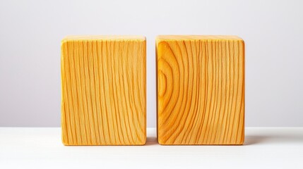 Close-Up of Two Wooden Blocks with Natural Grain Patterns on a Plain Background for Creative Projects