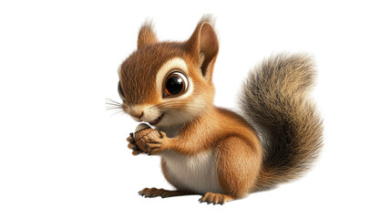 Obraz premium A whimsical squirrel with big, curious eyes and finely rendered fur textures, striking a playful pose with a tiny acorn