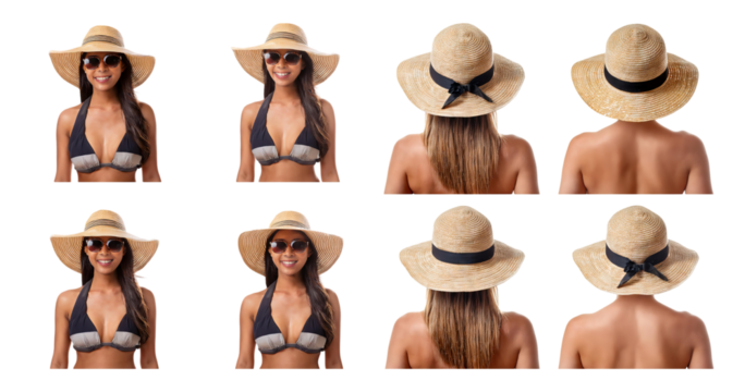 Stylish Woman in Hat and Sunglasses Posing in Various Angles, Bundle Set Collection, Isolated on Transparent Background